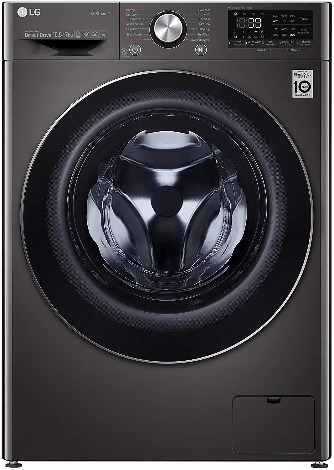 LG 10.5 Kg / 7.0 Kg Inverter Wi-Fi Washer Dryer (FHD1057STB, Black VCM, In-built Heater, Turbo Wash)