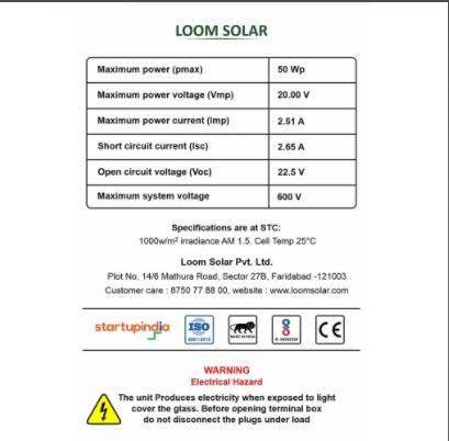 50W MONO SOLAR PANEL (LOOM SOLAR BRAND)